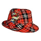 51QPRhIbXFL. SL160  TATTOO LOVE KILLS ORANGE PLAID FEDORA HAT