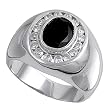 Sterling Silver Men's Ring - Clear / Black CZ - 6mm Band Width - 19mm Face Height - Sizes: 9-12