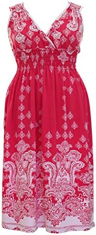 Plus Exotic Oriental Paisley Pattern Empire Waist Sleeveless V Neck Summer Maxi Dress (1X, Pink)