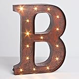 12" - Rustic Brown - Metal - Battery Operated - LED - Lighted Letter "B" | Gerson Wall Decor (92670)