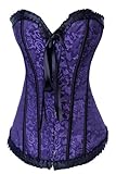 Bslingerie Womens Boned Corset With Black Brocade & Matching Thong Purple Size: S