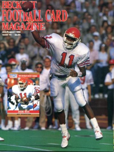 Beckett Football Card Monthly July 1990 Andre Ware/Houston/Detroit Lions on Cover, Lawrence Taylor/New York Giants (on back cover), Bronko Nagursky/Chicago Bears, Phil Simms/New York Giants, Bart Starr/Green Bay Packers, Gayle Sayers/Chicago Bears