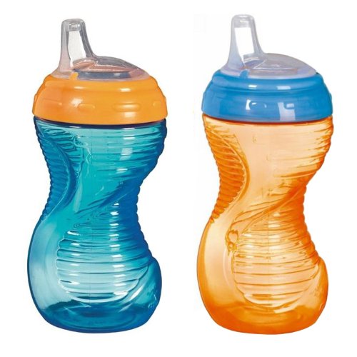 Munchkin 2 Pack Mighty Grip Spill-Proof Cup, 10 Ounce, Blue/Orange