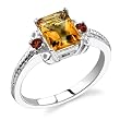 Sterling Silver 1.25 cts Radiant Citrine Round Garnets Ring Size 7