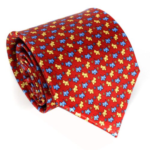 Men's - Red | Yellow | Blue - Silk Animal Dogs theme necktie