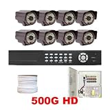 51QPvS%2BbX7L. SL160  Complete Professional 8 Channel Real Time H.264 (500GB HD) DVR Outdoor Security Camera Surveillance CCTV System Package with 8 Pack 1/3 Sony CCD WDR, 600 TV lines, 3.6mm Lens, 48pcs IR LED, 131 feet IR Distance Outdoor Cameras