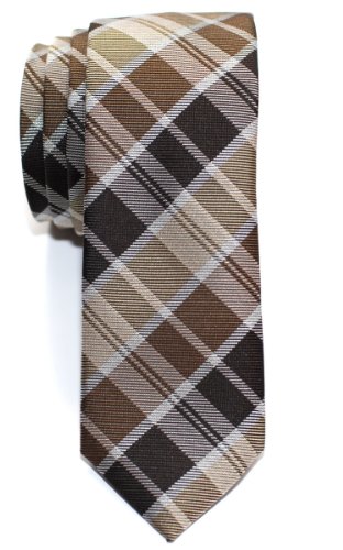 Retreez Modern Tartan Plaid Check Styles Woven Microfiber Skinny Tie - Brown Retreez Modern Tartan Plaid Check Styles Woven Microfiber Skinny Tie - Brown