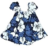 White Hibiscus Fern Puff Sleeve Hawaiian Aloha 2PC Cabana (Jumper) Set in Blue - 12 Month