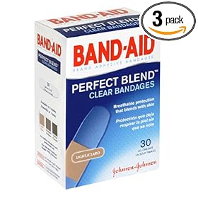 Band-aid? Brand Adhesive Bandages Clear Perfect Blend Light All One Size, 30-Count Boxes (Pack of 3)