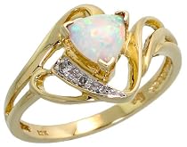 10k Gold Ring, w/ Brilliant Cut Diamonds & Trillion October Birthstone 6mm Opal Stone, 7/16