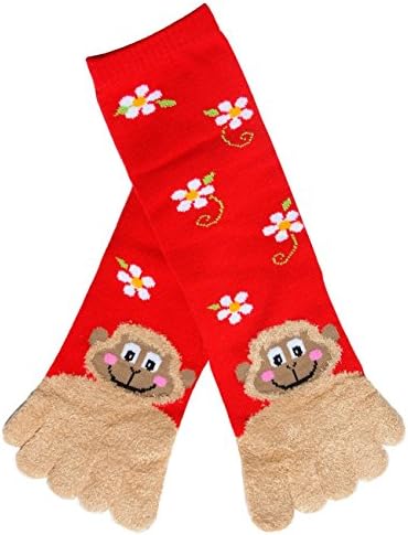 Animal Design Fuzzy Cozy Long Toe Socks, Floral Monkey