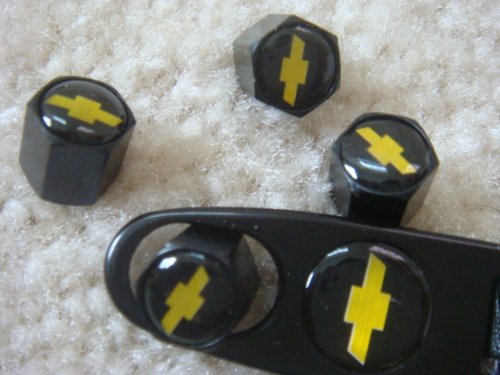 Latest Black 4pcs Logo Car Tyre Tire Valve Stem Caps Cover Keychain Chevrolet Uz