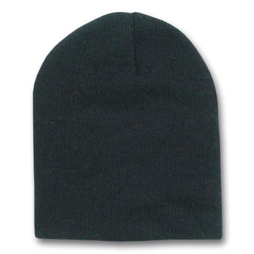 Solid Blank Short Beanie Cap - Black