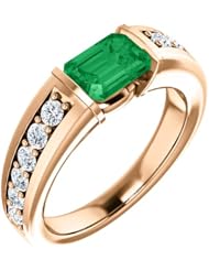 18K Rose Gold 7.00x5.00mm Emerald Cut Chatham Created Emerald and Diamond Ring -- LIFETIME WARRANTY