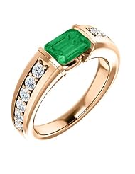 10K Rose Gold 7.00x5.00mm Emerald Cut Chatham Created Emerald and Diamond Ring -- LIFETIME WARRANTY
