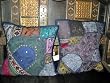 2 Blue Gujrati Embroidered Sari Toss Pillow Cushion Covers
