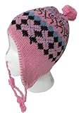EarFlap Hat, Acrylic knit fashion Jacouard Design Beanie Hat with soft warm lining, Girl Size, Color Pink