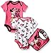 Disney Baby Girls' Minnie Mouse Bodysuit with Bib, Multi/Xoxo Pink, 3-6 Months (Pack of 2)
