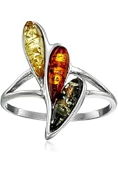 Multicolor Amber Sterling Silver Classic Ring
