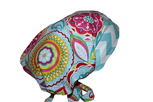 Surgical Scrub Hat Chef Vet Nurse Cap Aqua Chevron Pink Yellow Fitted Feminine