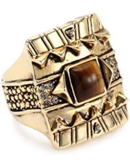 House of Harlow 1960 Gold-Plated Cushion Cocktail Ring with Tiger Eye Stone, Size