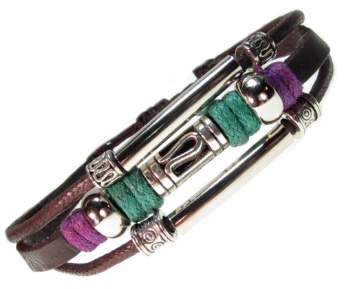 Swirl Bead Leather Zen Bracelet, Adjustable