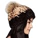 FURTALK Women's Real Rabbit Fur Hat with Raccoon Fur Pom Pom Winter Hats Cap