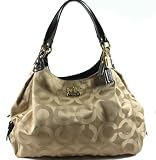 Coach Madison Signature Op Art Large Maggie Sateen Shoulder Hobo Bag Purse Khaki