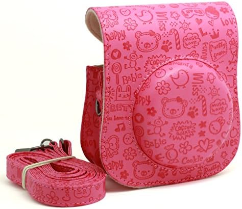 Woodmin Fuji Instax Mini 25 Camera Case cartoon colorful PU Leather fujifilm mini 25 case ---Rose Red