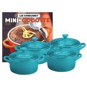 Le Creuset Stoneware Caribbean Round Mini Cocottes with Cookbook Set of 4