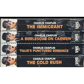 Charlie Chaplin Box Set: Four Comic Classics on 4 VHS includes: The Gold Rush, Tillie's Punctured Romance, A Burlesque on Carmen and The Immigrant
