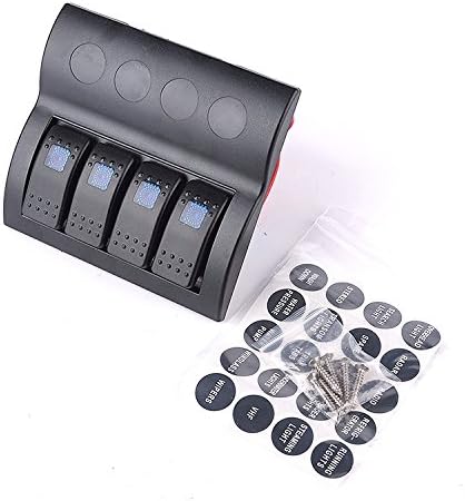 Iztoss 4 Gang Splashproof Waterproof Rocker Switch Panel Black with Red LED Indicators for Boat Marine Bridge Control , Push Button Circuit Breakers Overload Protected, 12v 24v