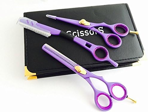 5.5" Professional Barber Razor Edge Powder Coated Hair Cutting and Texturizing Shears Scissors with Straight Razor Student Teacher Kit Set+case Black