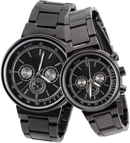 Orient Idea Ori-0273E Pair of Stainless Steel Quartz Watch with 3 Decorative Sub-dials for Lovers Couples - Black