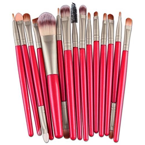 Sankuwen 15PCs Wool Makeup Brush Set Tools Toiletry Kit