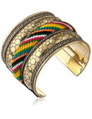Multi-Color Textured Friendship Bracelet Inlay Antiqued Gold Tone Cuff Bracelet, 2.5"