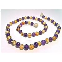 The Art of CureTM Baltic Amber Baby Teething Necklace - Amethyst & Honey w/'The Art of Cure' Jewelry PouchTM