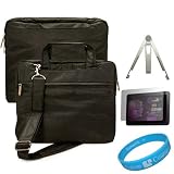 Black Durable Protective Carrying Case with Adjustable Shoulder Strap + Scratch Guard Clear Clear Screen Protector + Silver Metal Stand for Galaxy Tab + SumacLife TM Wisdom Courage Wristband