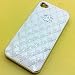 Designer Inspired Shiny Cowhide Leather Iphone 4 4s Case (White/Silver)