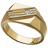 0.12Ct.T.W. Round Brilliant Cut Diamonds, 14K Yellow Gold. Men's Solitaire Diamond Ring