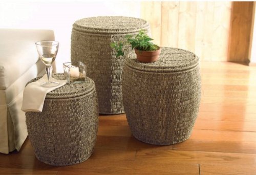 Seagrass Storage Ottomans (Coffee) (20H x 19W x 19D)