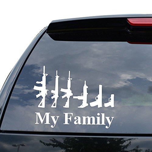 MY FAMILY ASSAULT RIFE GUNS PISTOL Decal Sticker Car Truck Motorcycle Window Ipad Laptop Wall Decor - Size (18 inch / 46 cm Wide) - Color (Gloss BLACK)