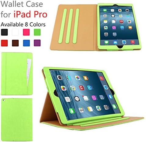 Hix Case for Apple iPad Pro - Leather Stand Folio Case Cover for 2015 Apple iPad Pro 12.9 inch with Multiple Viewing angles and Document Card Pocket auto Sleep or Wake (Green)