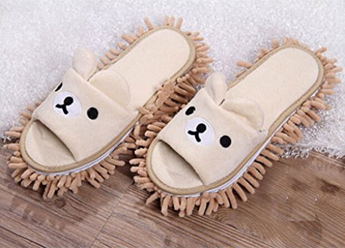 SummerBoom Mop Slippers Shoes Bear Image Camel, Multi-sizes Available, Microfiber House Floor Cleaning Tool Detachable Mopping Shoes 7