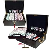 500 12.2 Gram Clay Coin Inlay Poker Chips w/ Mahogany Case