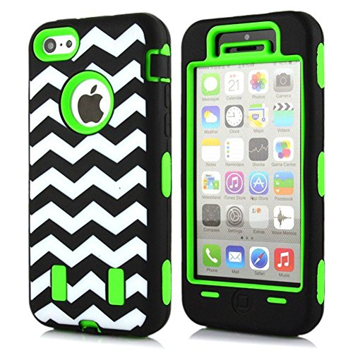 KINGCOOL 3in1 New Chevron Wave Design Armored Hybrid PC & Silicone Case Combo for Apple iPhone 5C (Green)