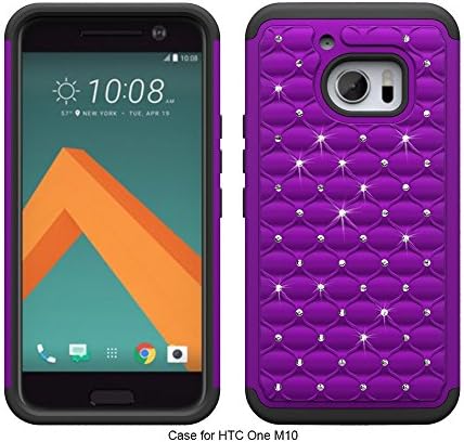 HTC 10 Case, Emre [Shockproof] Heavy Duty Shock Absorbing Hybrid Stud Rhinestone Bling Dual Layer Protection Cover for HTC One 10 (2016) - Purple