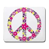 Large Mousepad of Flowered Peace Symbol with Pink Purple and Yellow