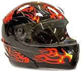 Adult Motorcycle Helmet Modular Flip Up Red Flame, Small