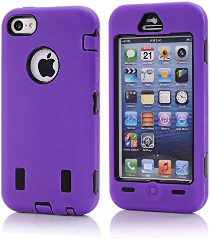 Uhope(TM) iphone 5c Case-High Quality and Fashion heavy Duty Rugged Dual Layer Hybrid Armor Defender Case/Cover for Apple iPhone 5c, Super PC and Soft Silicon 3 in 1 Carrying Case for Apple iPhone 5c. Quakeproof and Drop Resistance Protective Case for Apple iPhone 5c-purple